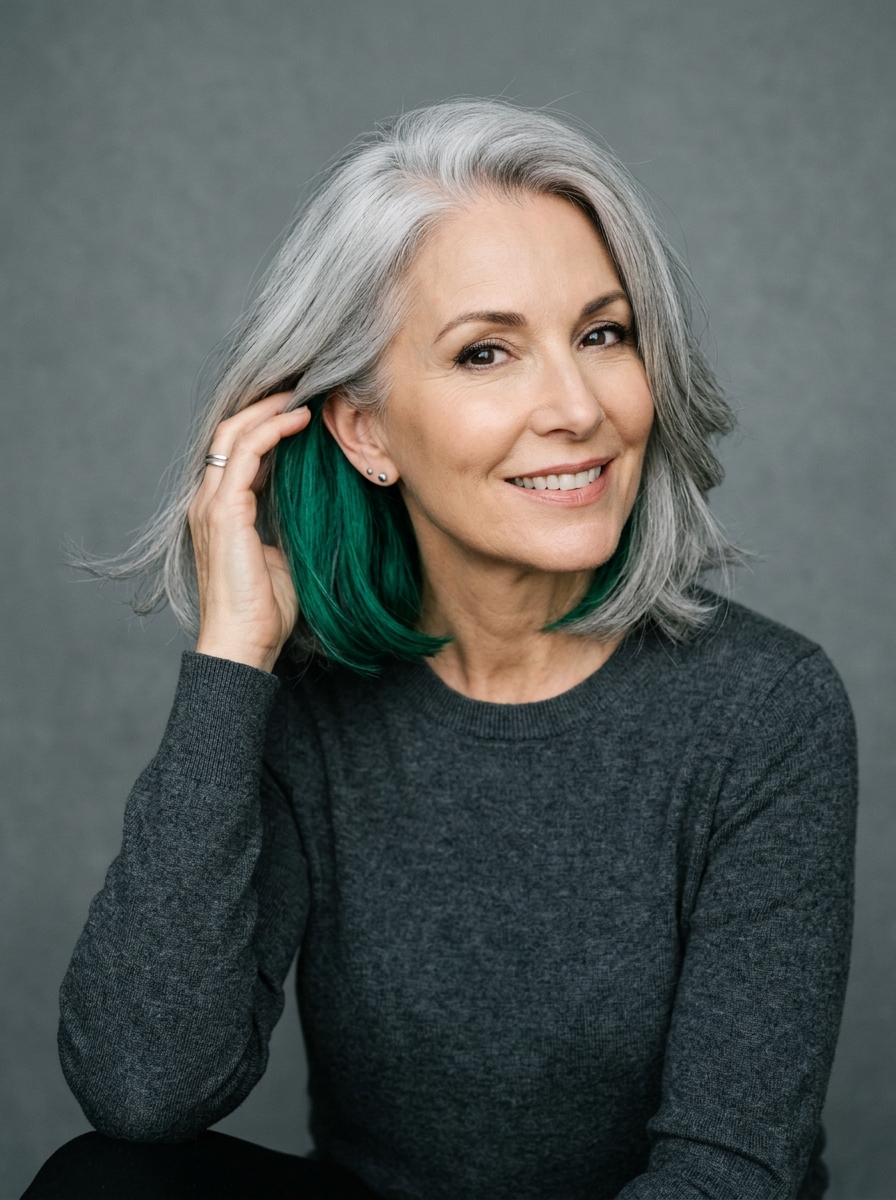 Silver Gray with Emerald Green Peekaboo