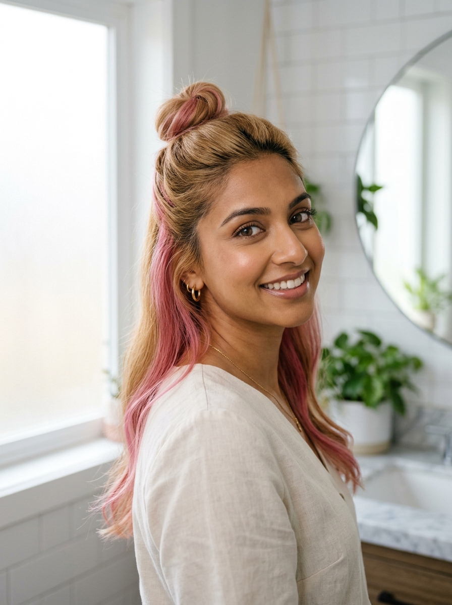 Honey Blonde with Pink Peekaboo