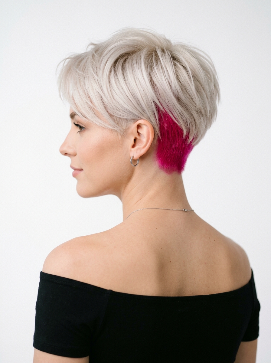 Fuchsia Peekaboo on Platinum Blonde Pixie