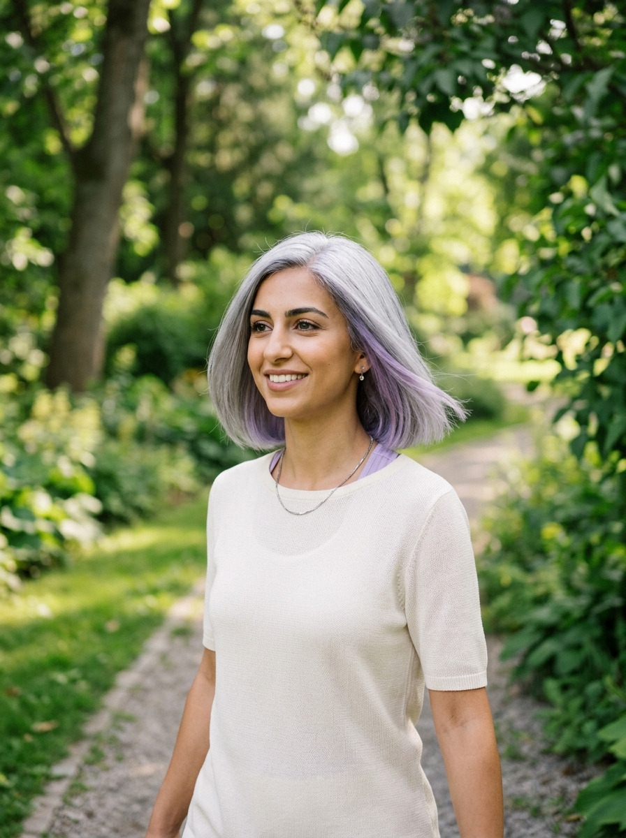 Lavender Peekaboo on Silver Gray Bob