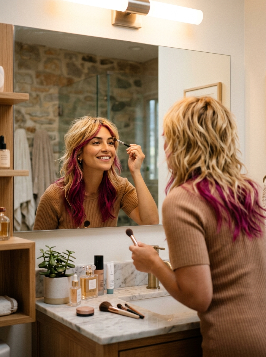 Magenta Peekaboo on Golden Blonde Shag