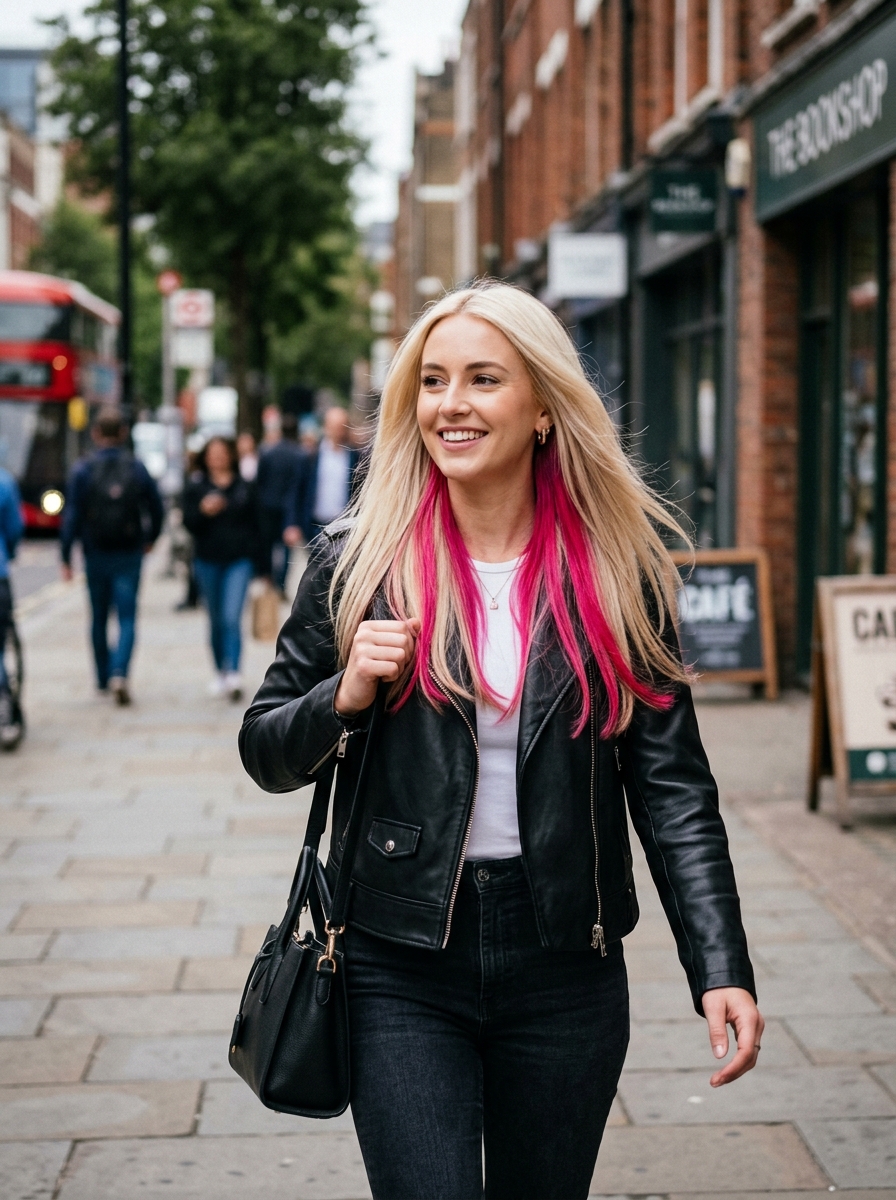 Hot Pink Peekaboo on Vanilla Blonde Hair