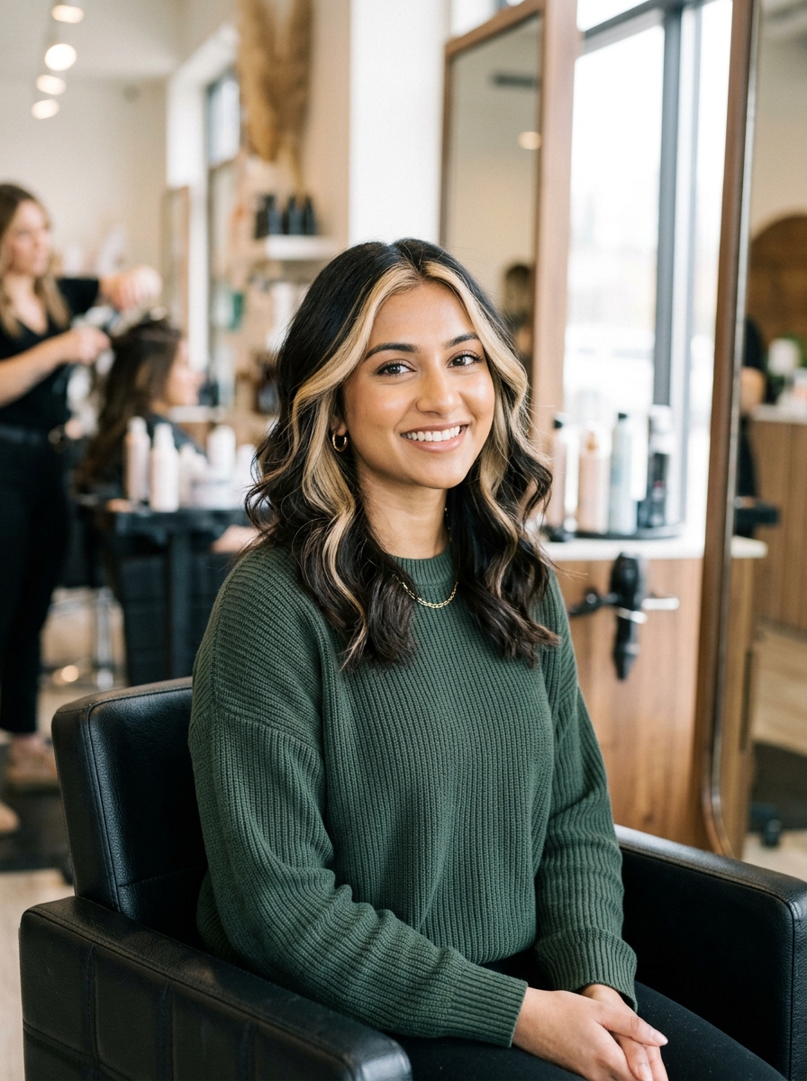 Money-Piece Blonde on Dark Brown Hair
