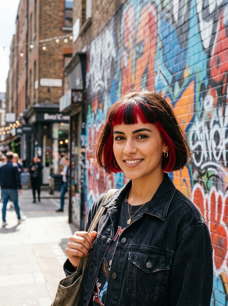 Cherry Red Peekaboo Panels with Blunt Baby Bangs