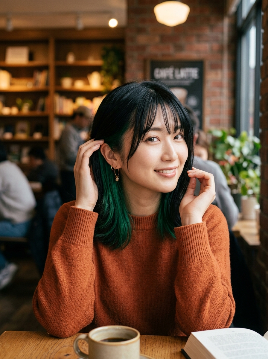 Emerald Green Underlayer Peekaboo with Wispy Bangs