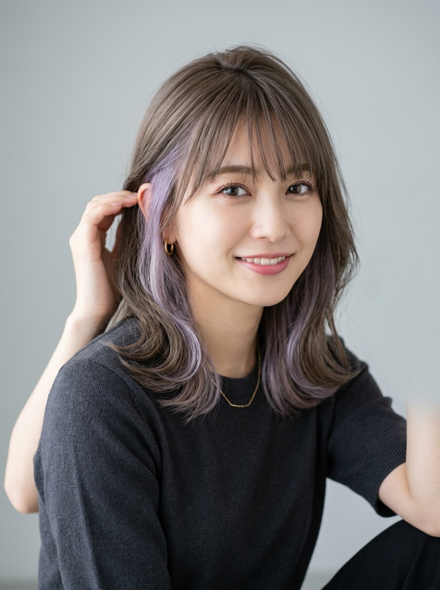 Lavender-Silver Peekaboo Panels with Wispy Bangs