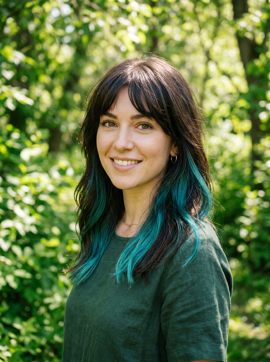 Teal-to-Turquoise Peekaboo Streaks Under Bangs