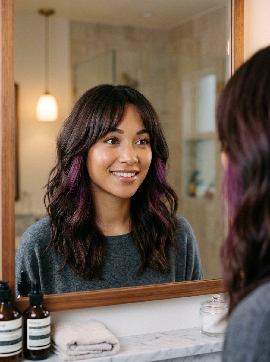 Plum Purple Peekaboo Panels with Curtain Bangs