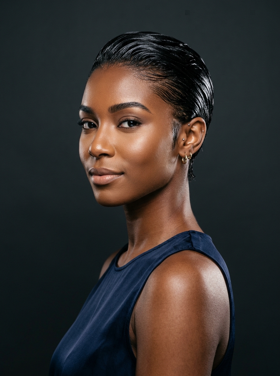 Slicked-Back Wet-Look Pixie
