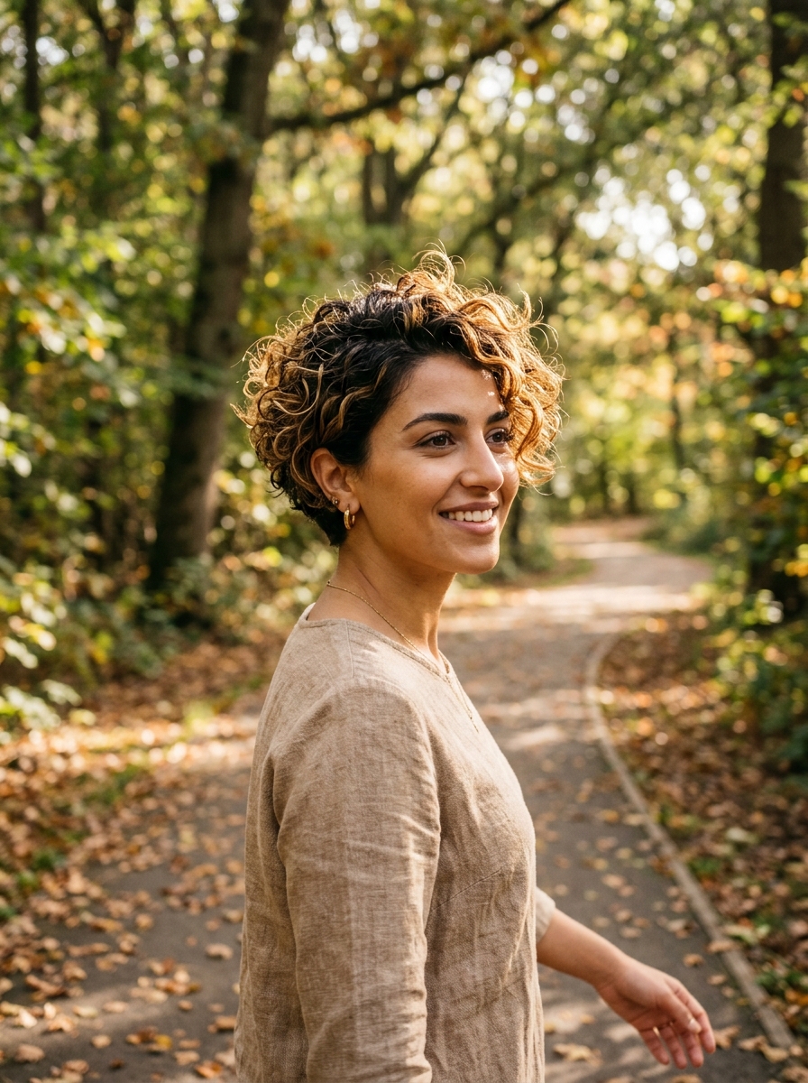 Caramel Foilyage on a Curly Pixie