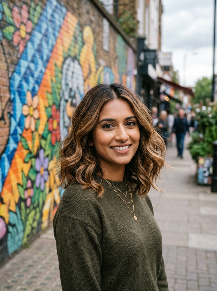 Caramel Root Smudge on a Wavy Lob
