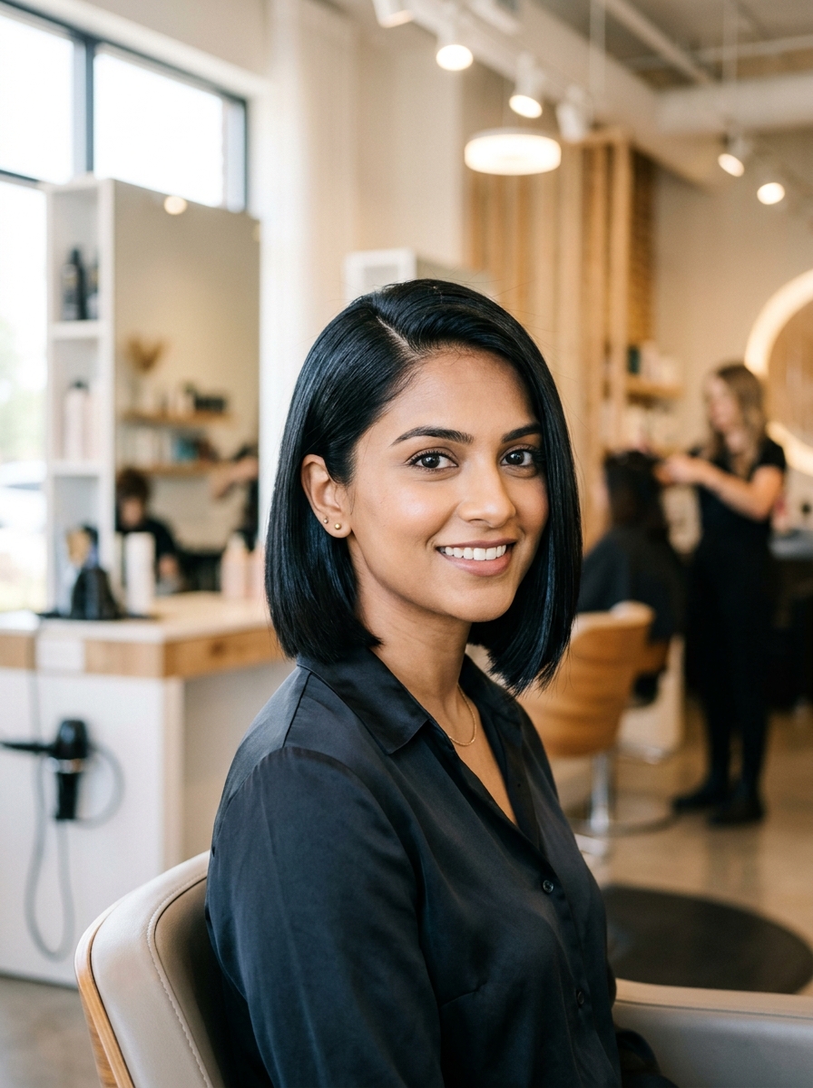 Sleek Blunt Bob, No Bangs