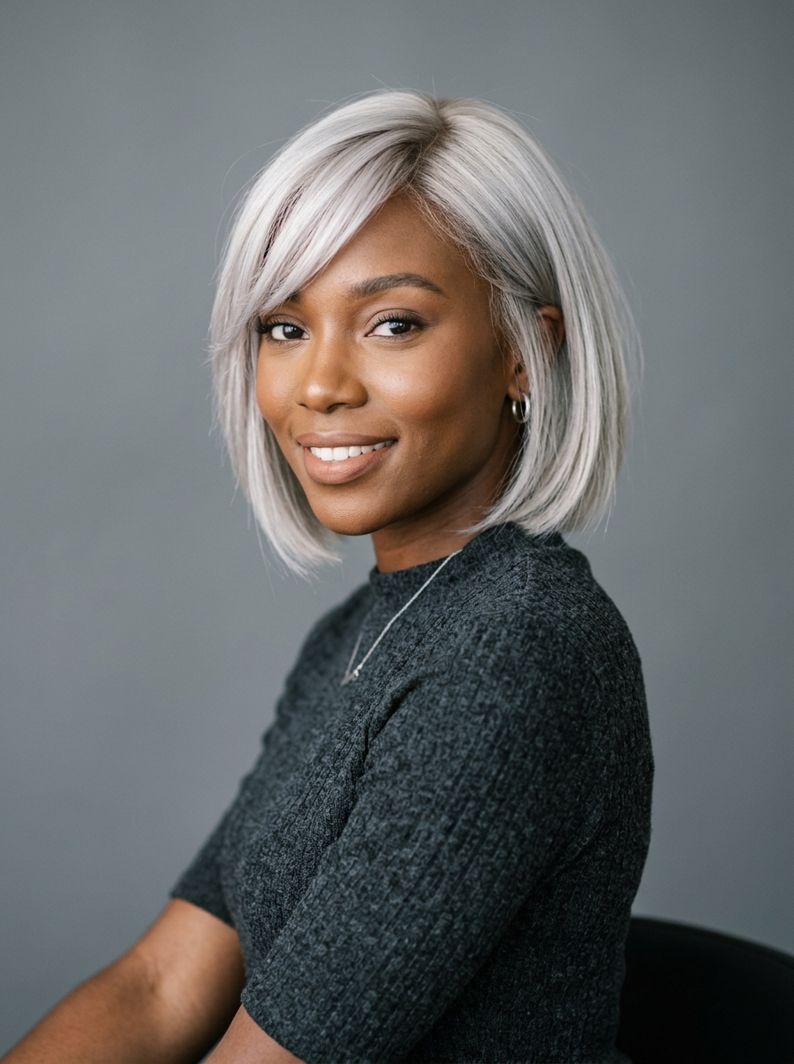 Platinum Ash Bob with Side-Swept Bangs