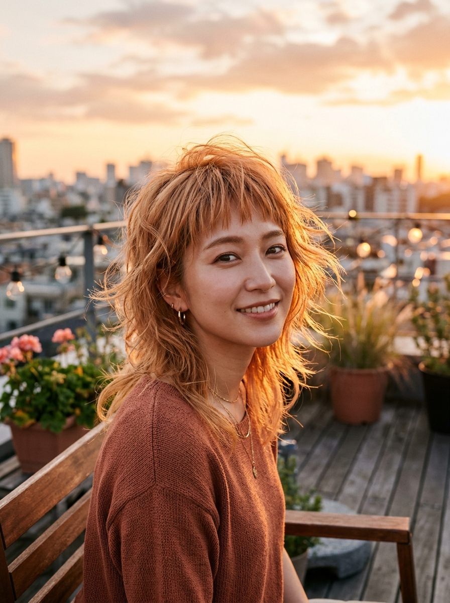 Strawberry Blonde Shag with Choppy Bangs