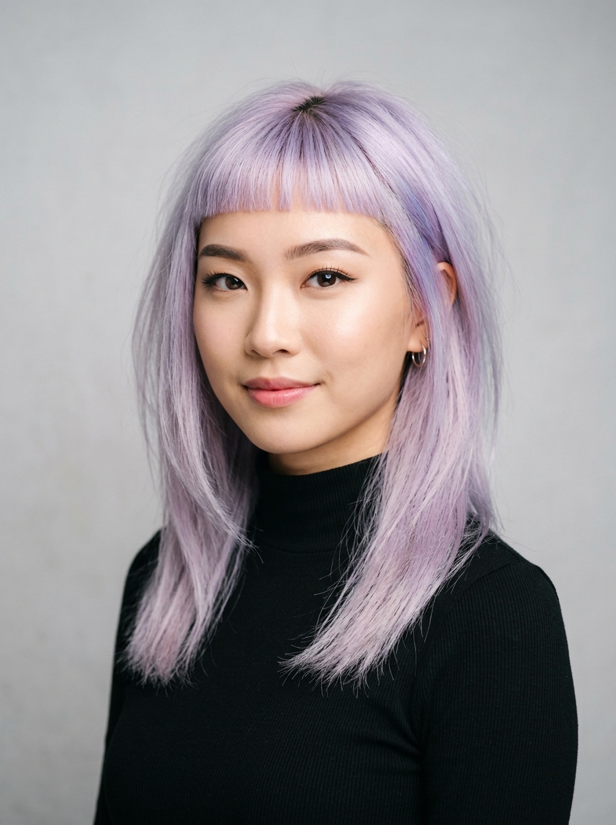 Icy Lilac Fashion Color with Micro Bangs