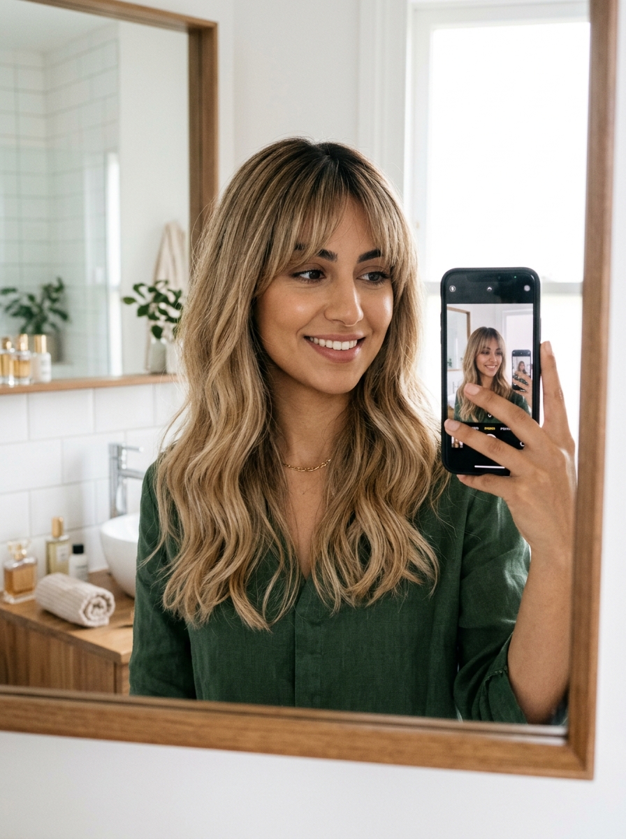 Root-Smudge Blonde with Rounded Bangs