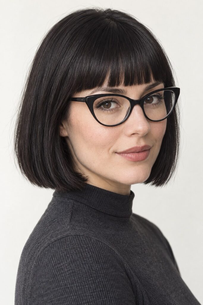 Blunt Bangs with Cat-Eye Glasses