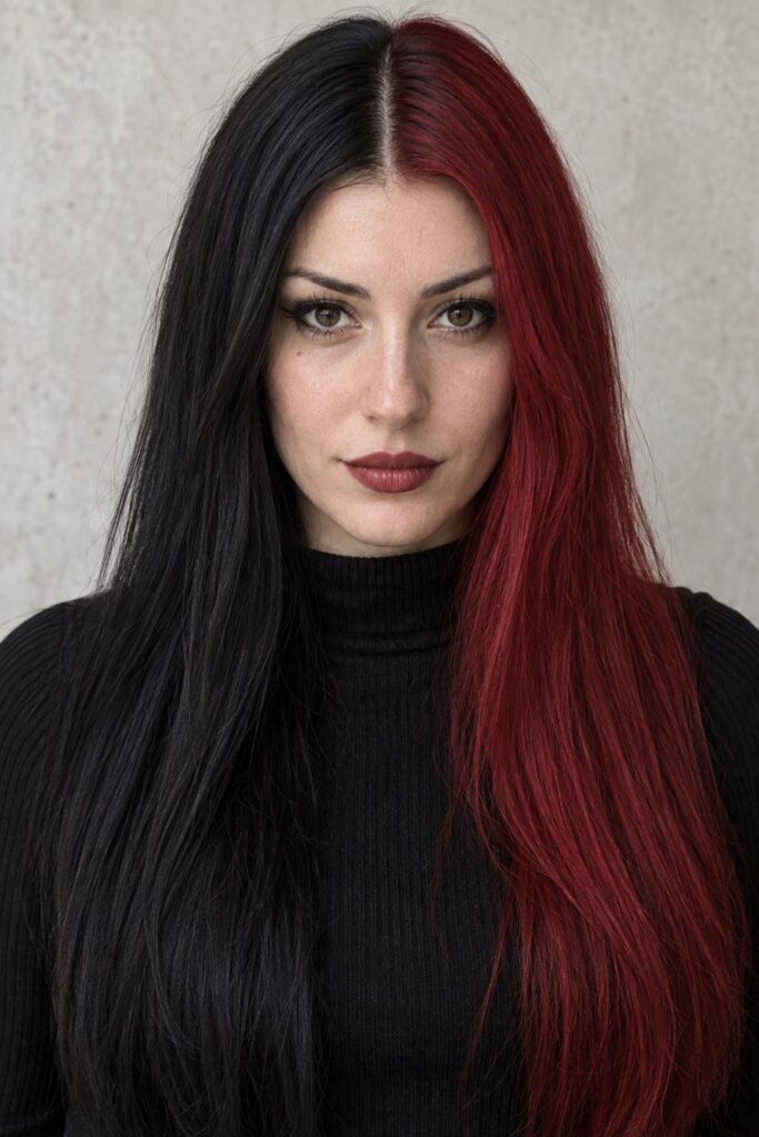 Black and Red Split-Dye Hair