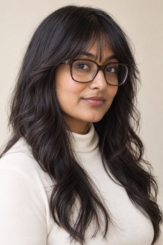 Long Layered Bangs with Square Frames