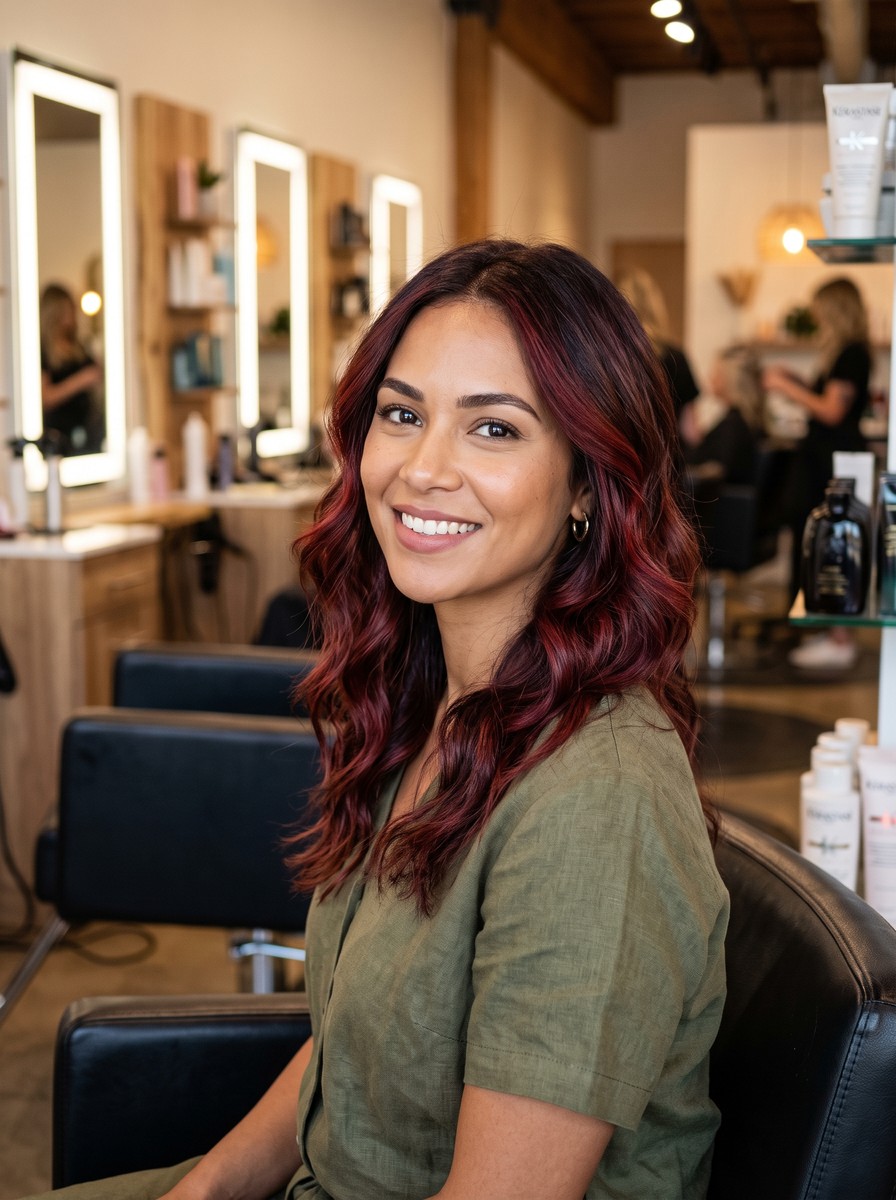 Chocolate Cherry Red Balayage