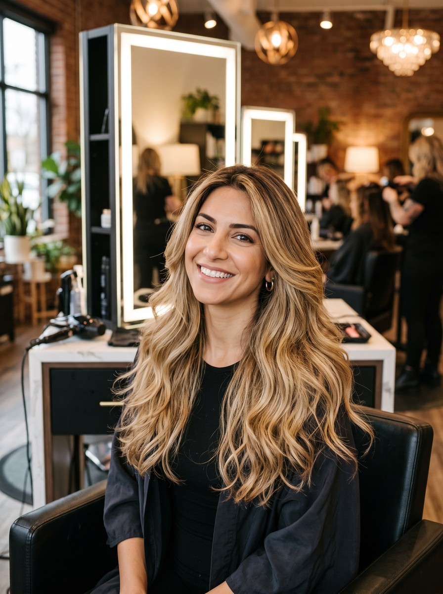 Golden Wheat Balayage for Long Layers