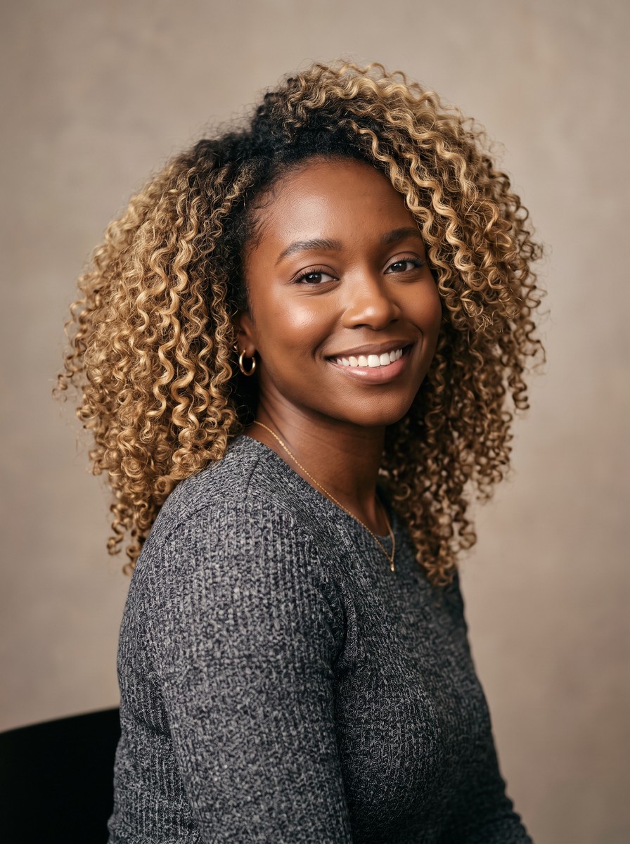 Buttery Blonde Balayage for Curly Hair