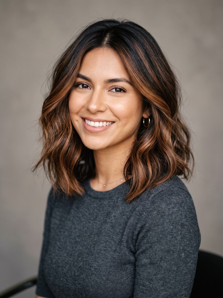 Cinnamon Balayage for a Medium-Length Lob
