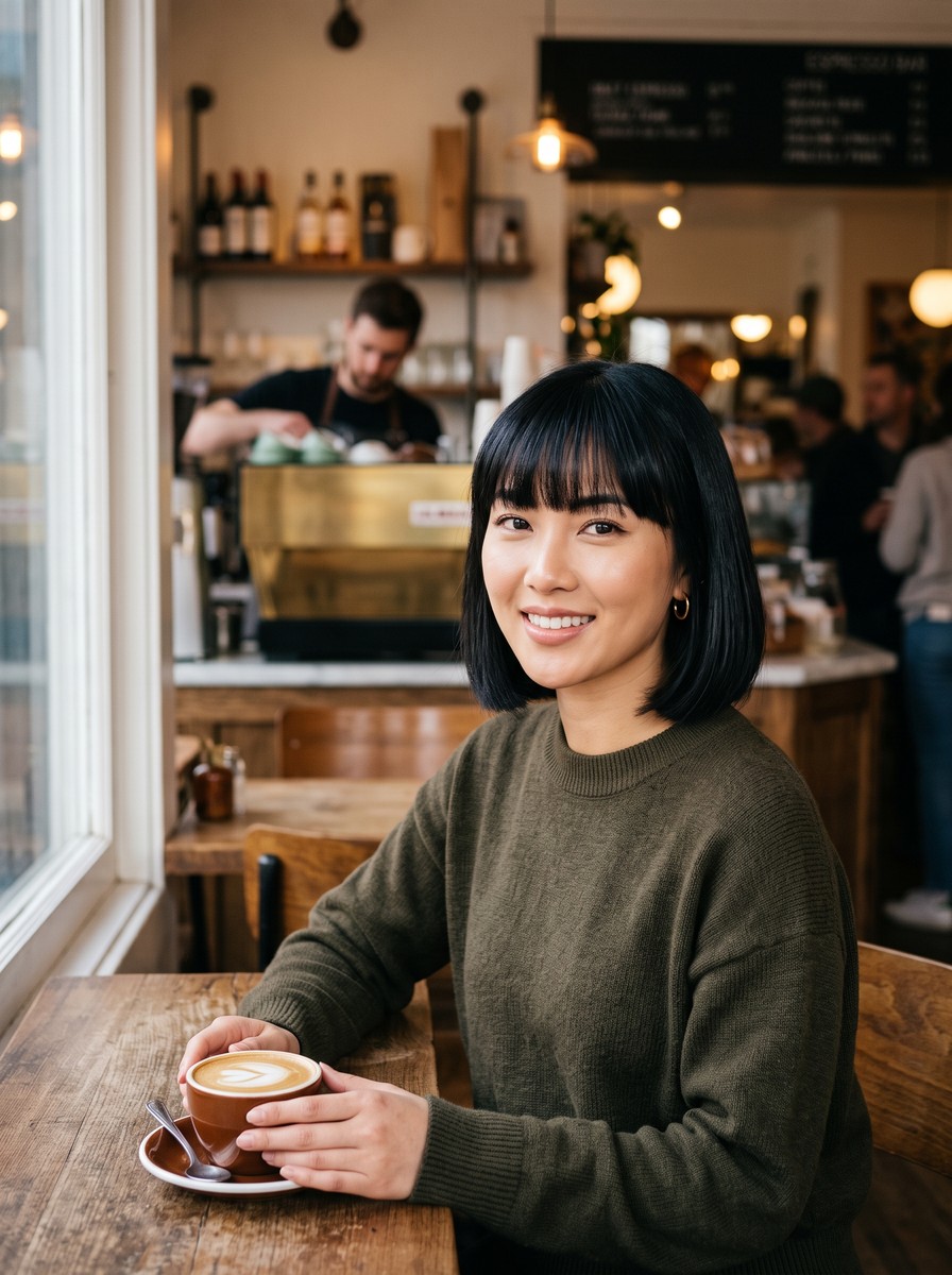 Blunt Chin Bob With Brow-Grazing Bangs