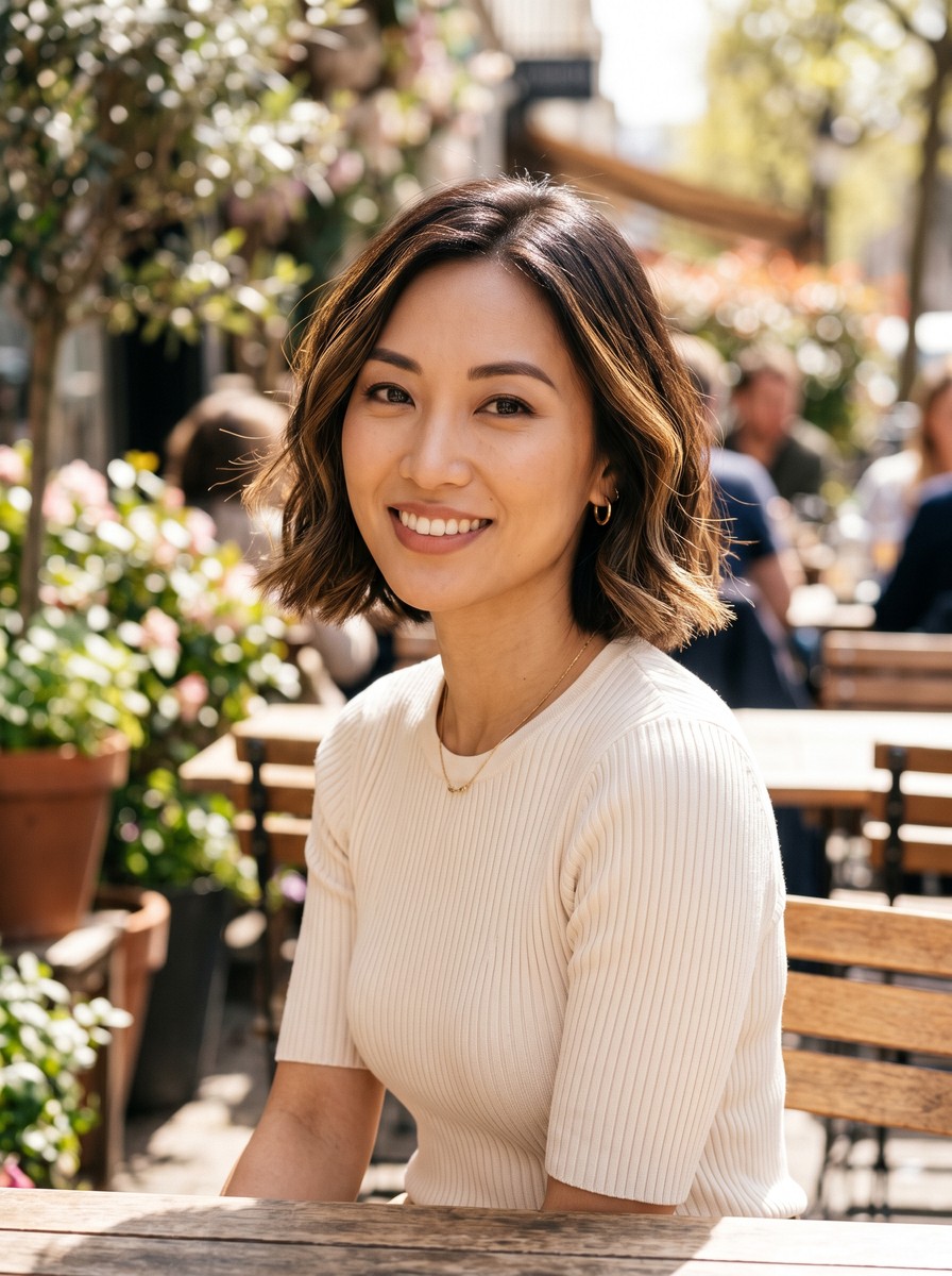 Dimensional Bob With Cheekbone Brightening