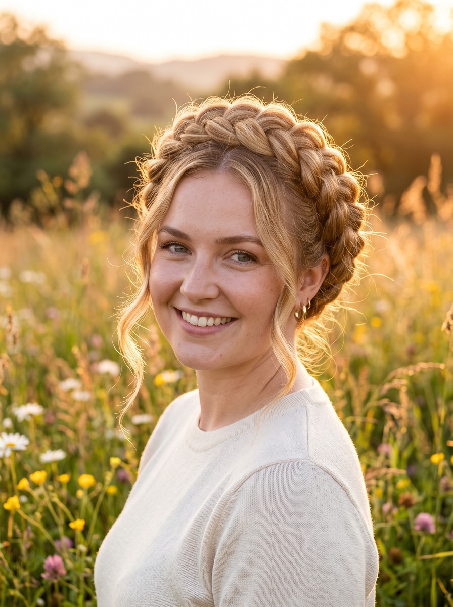 Crown Halo Braid With Face-Skimming Tendrils