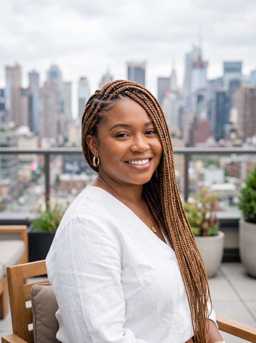 Waist-Length Knotless Box Braids With a Deep Side Part