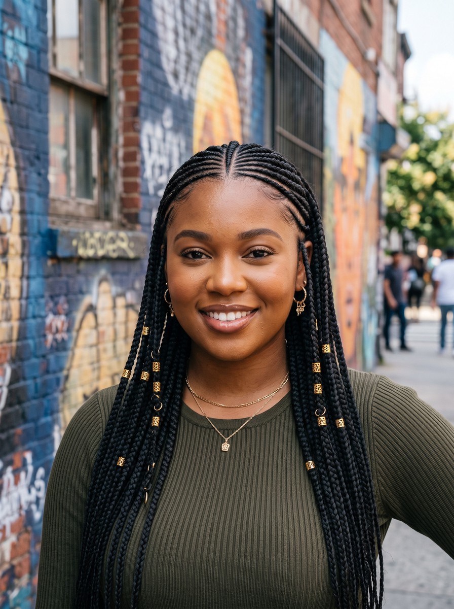 Fulani Braids With an Off-Center Crown Braid