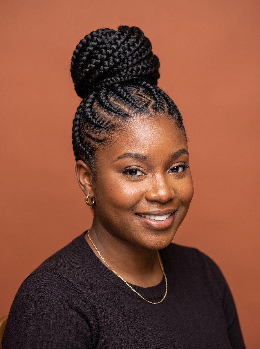 Zigzag Stitch Braids Into a High Bun