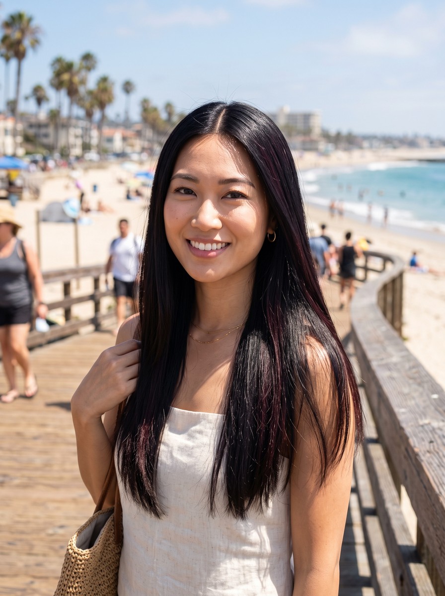 Sunlight-Reveal Cherry Tint on Black Hair