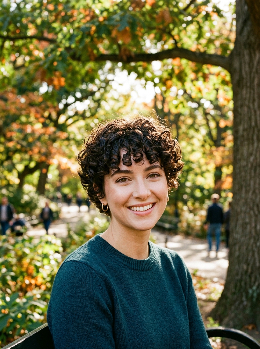 Curly Pixie with Full Bangs