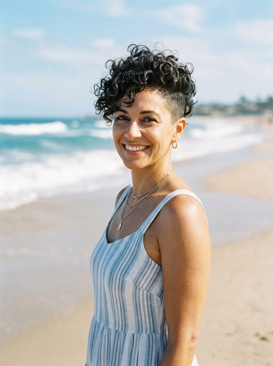 Curly Pixie with Long Top and Undercut Sides