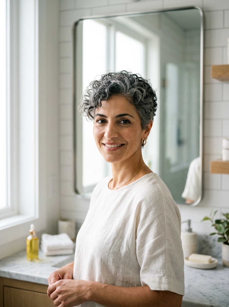 Salt-and-Pepper Curly Pixie