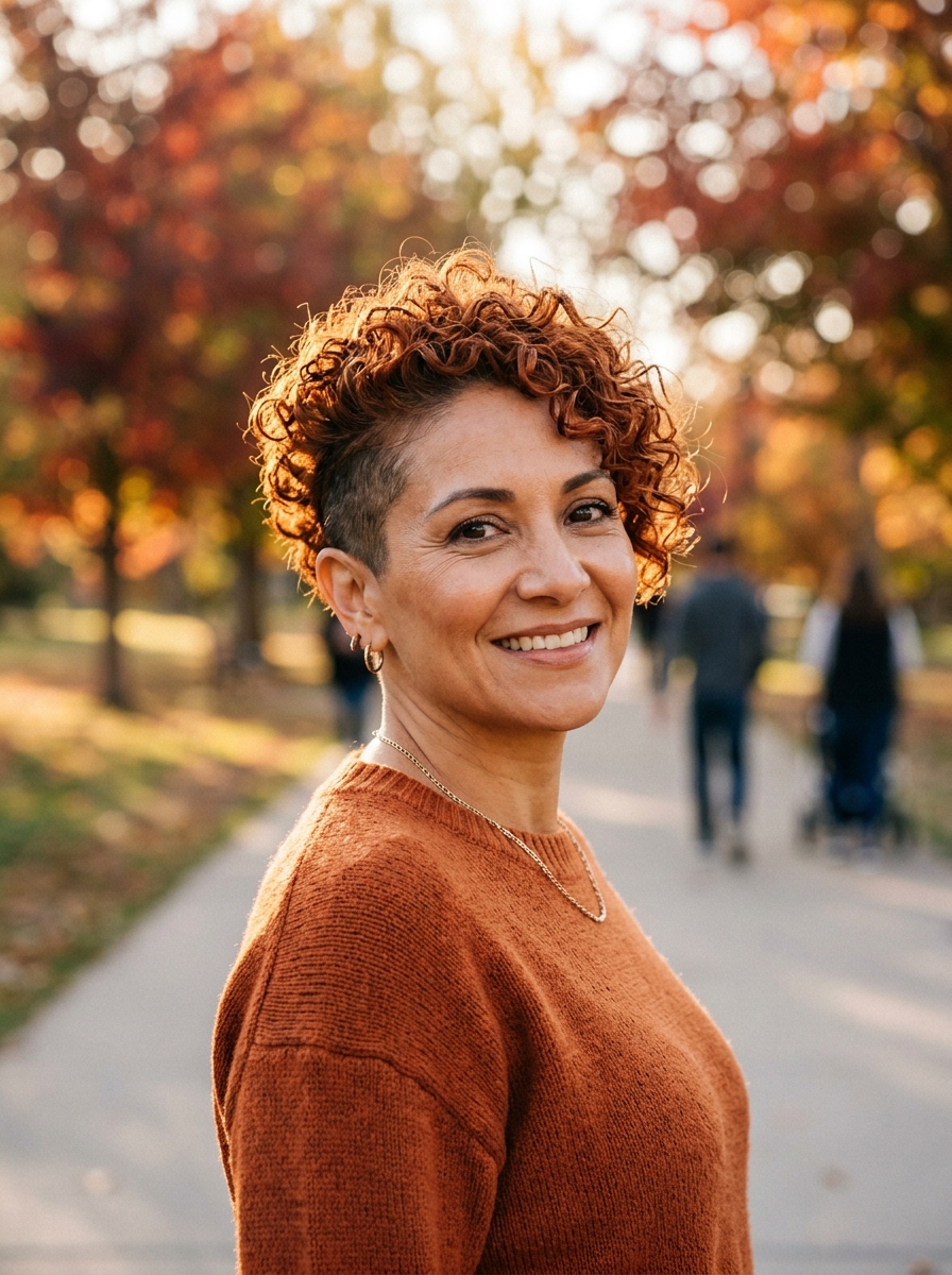 Curly Pixie with Undercut and Bold Color