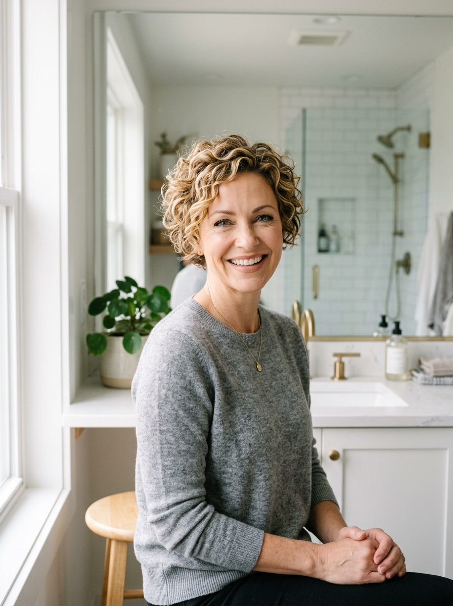 Curly Pixie with Golden Highlights