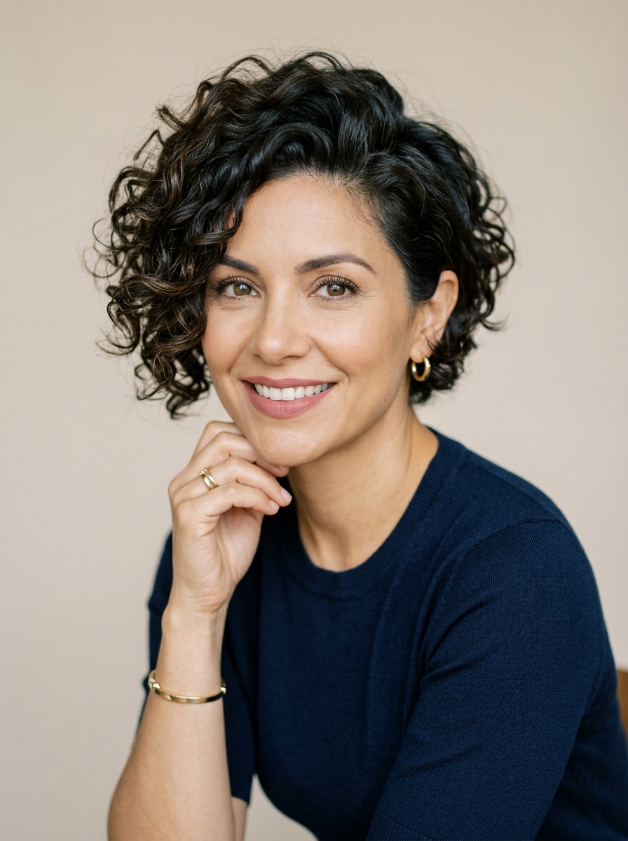 Curly Pixie with Side Part and Volume