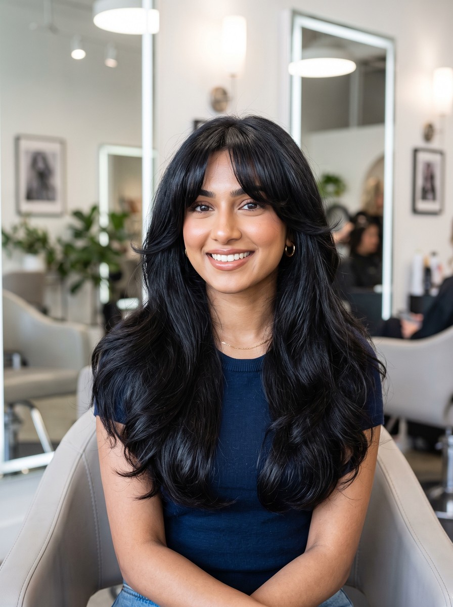 Curtain Bangs with Cheek-Level Layers