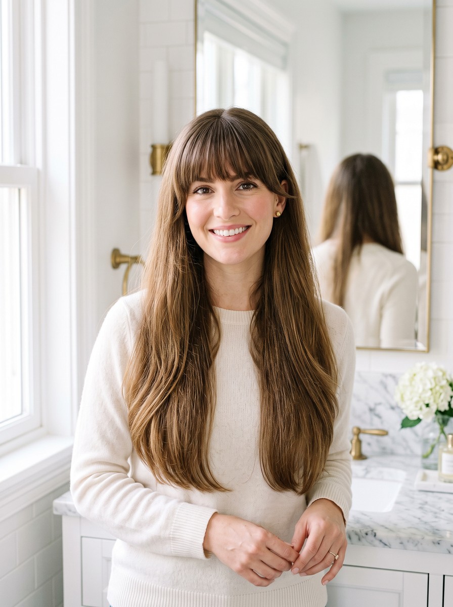 Heavy-Edged Curtain Bangs for High Foreheads