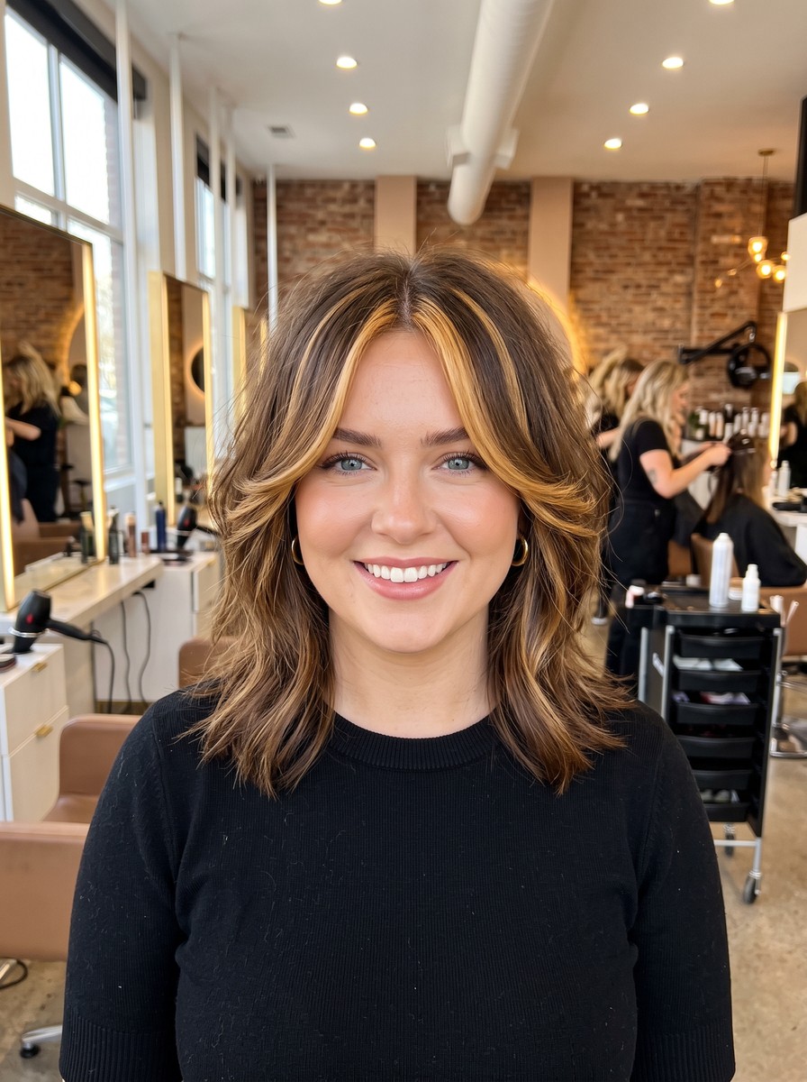 Curtain Bangs With Money Piece Highlights