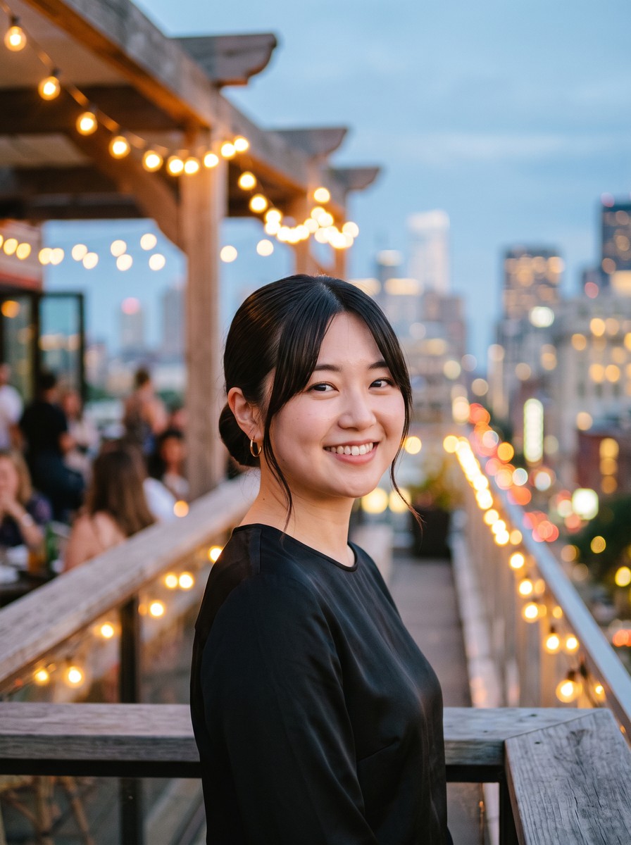 Curtain Bangs With a Sleek Low Bun