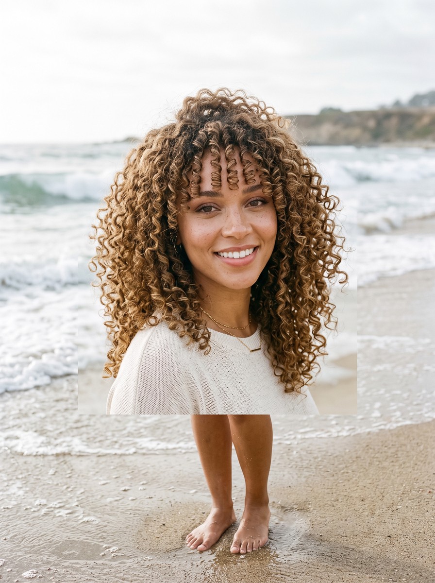Fine Curly Curtain Bangs Cut Dry