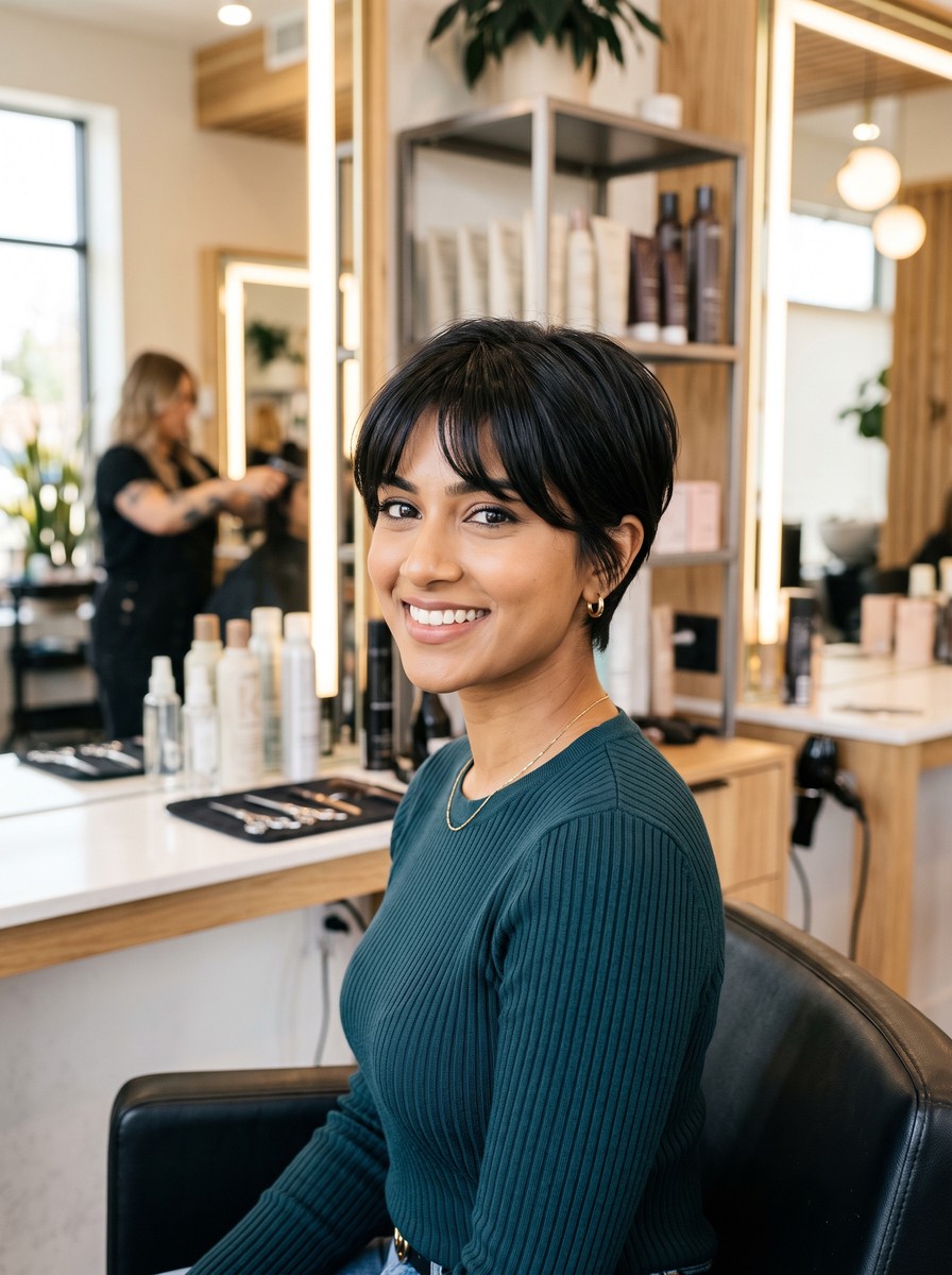 Curtain Bangs on a Sleek Pixie