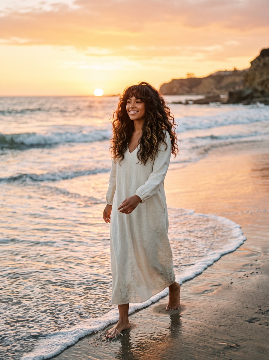 Voluminous Curtain Bangs for Thick Hair