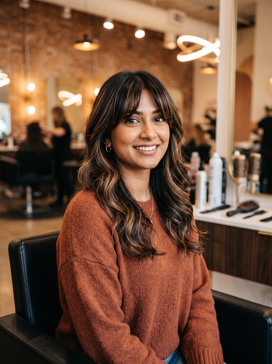 Curtain Bangs with Face-Framing Highlights