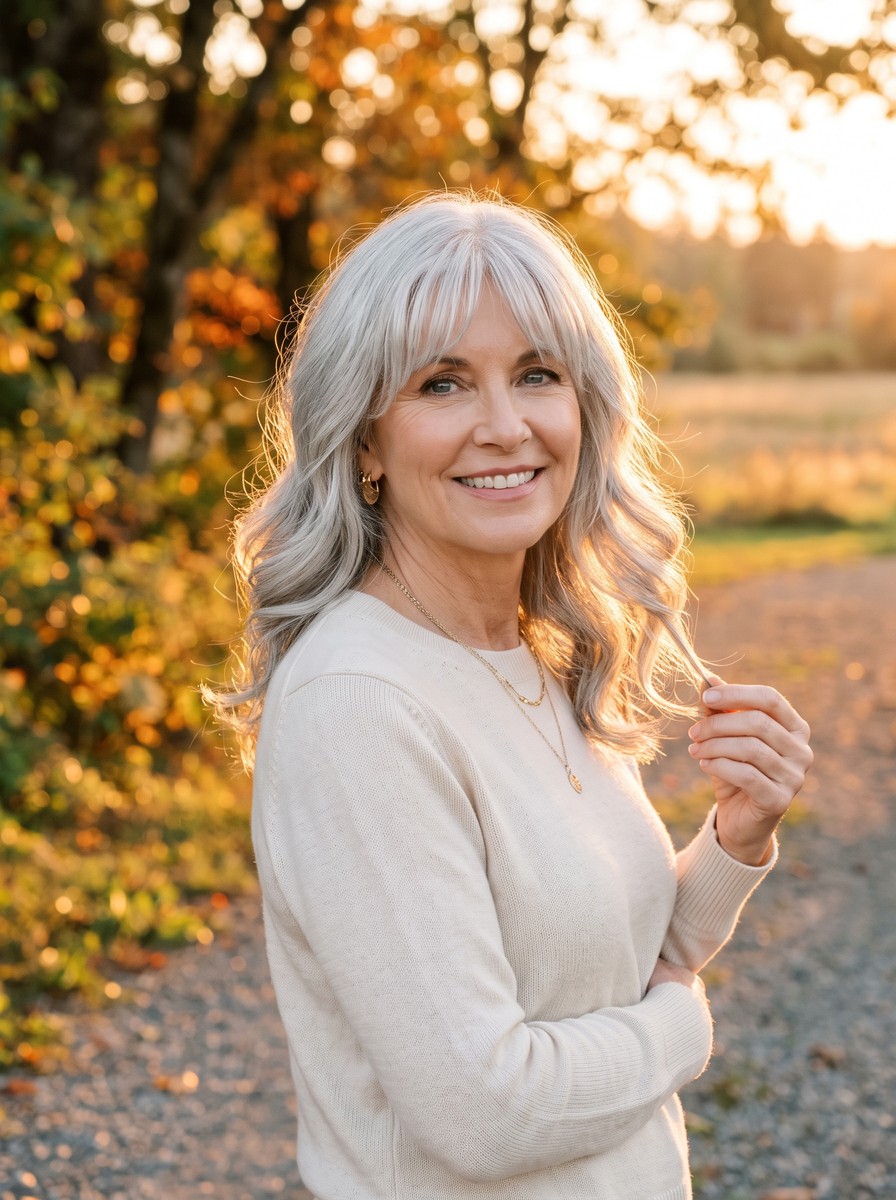 Curtain Bangs on Silver and Gray Hair