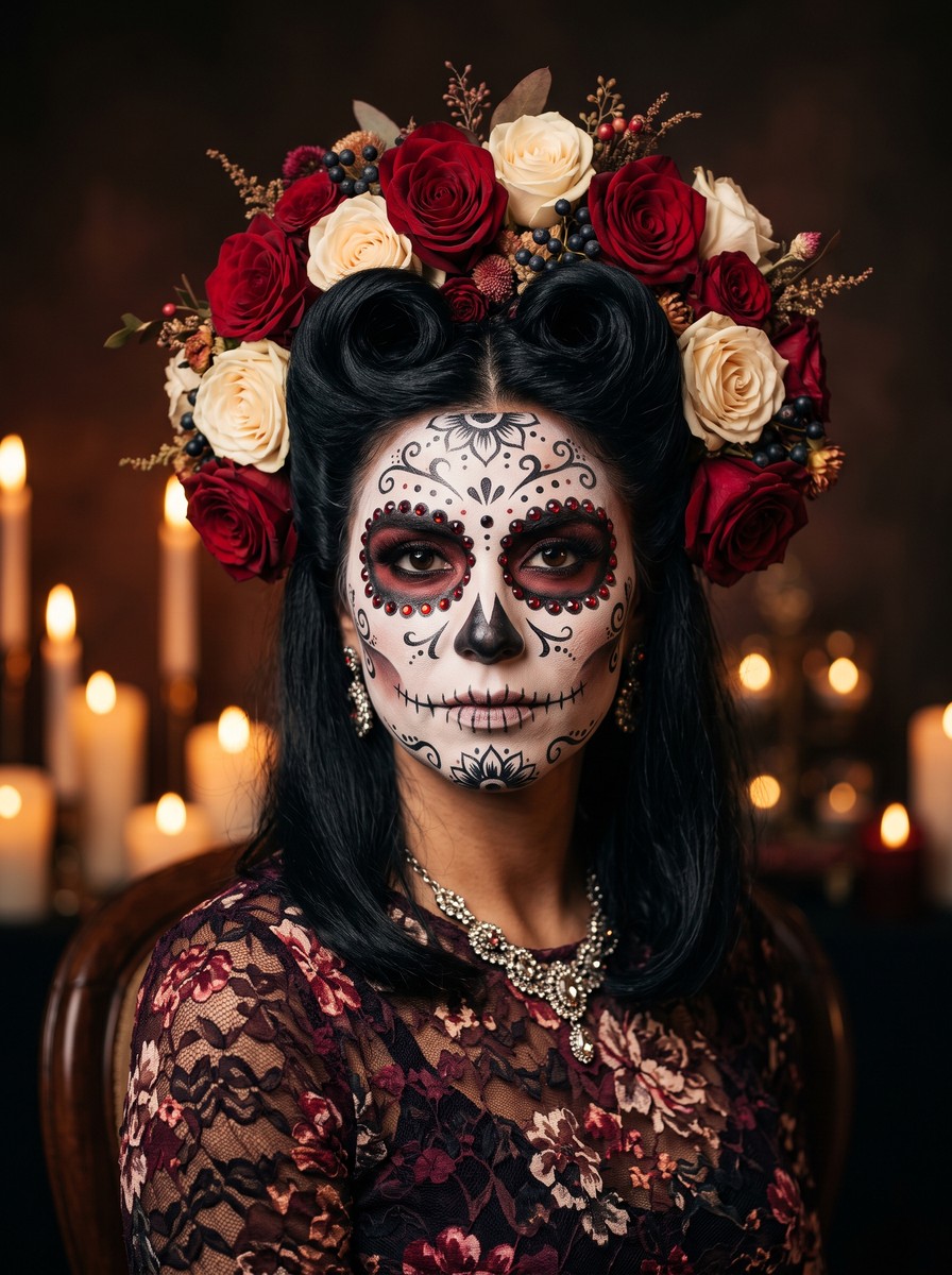 Catrina Victory Rolls with an Oversized Rose Crown